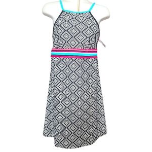 Title Nine Black Abstract Print Stretch Coverup Swimdress Women's S Small